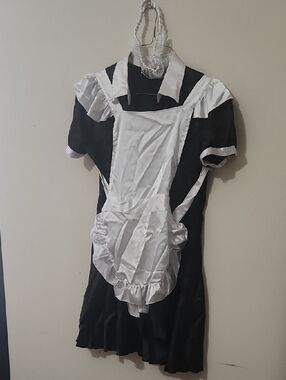 Black and White French Maid Costume Dress with Apron